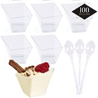 Matana 100 Copas de Postre de Plástico con Transparente y 100 Cucharas - 70ml